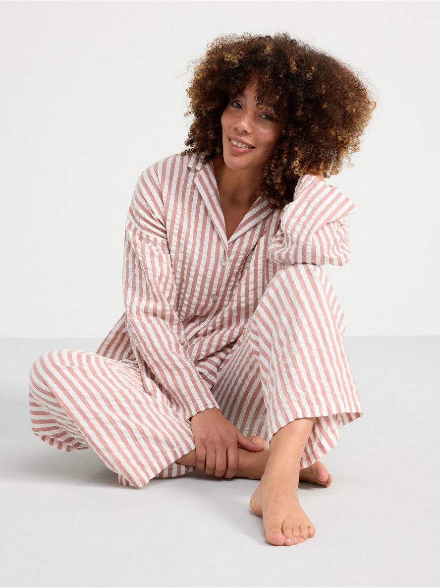 Striped seersucker pyjama set Dark Dusty Pink
